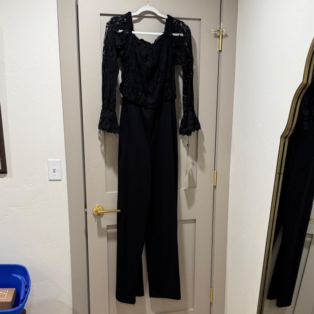 Adrianna Papell Black Lace Off-Shoulder Jumpsuit
